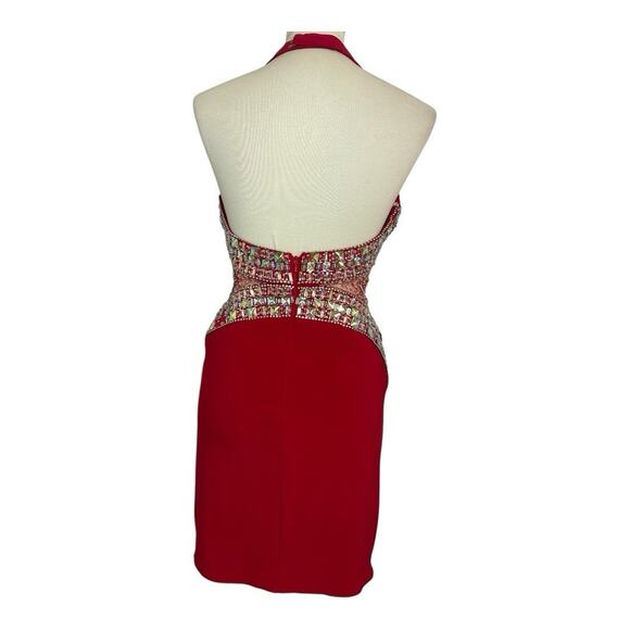 Vintage TONY BOWLS Sequin Cut Out Red Halter Cocktail Dress Pageant HOCO Formal - Picture 5 of 17